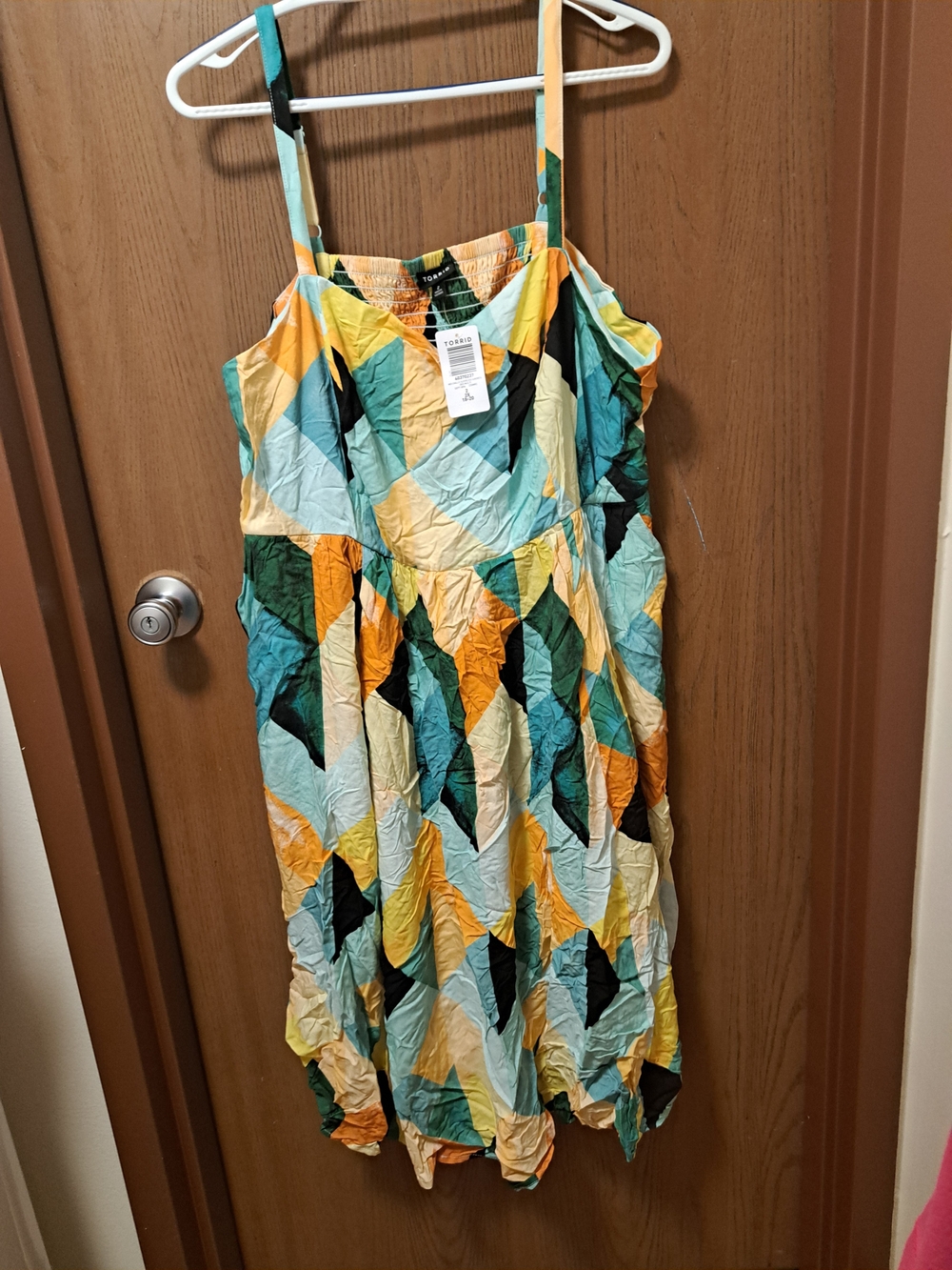 torrid Geometric Midi Dress in Teal, Yellow, Black, Cream